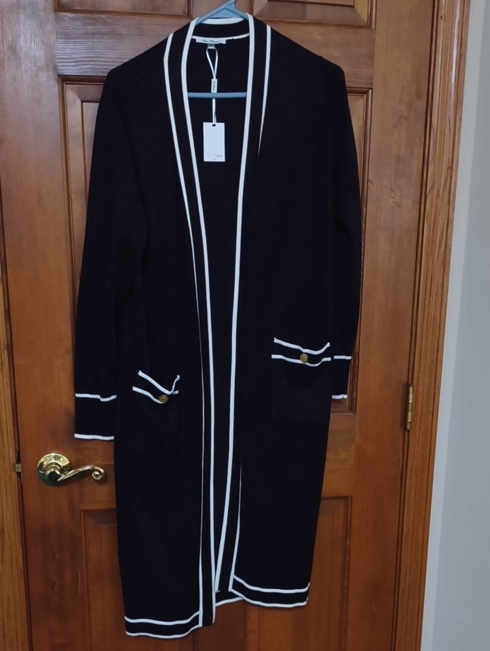 New Milano Black  Cardigan Top with Cream Trim Size M